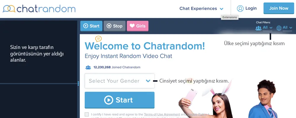Chatrandom sitesinden bir görüntü